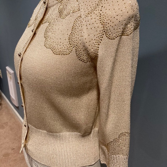 St. John Evening white/gold cardigan size 2 - Picture 3 of 6